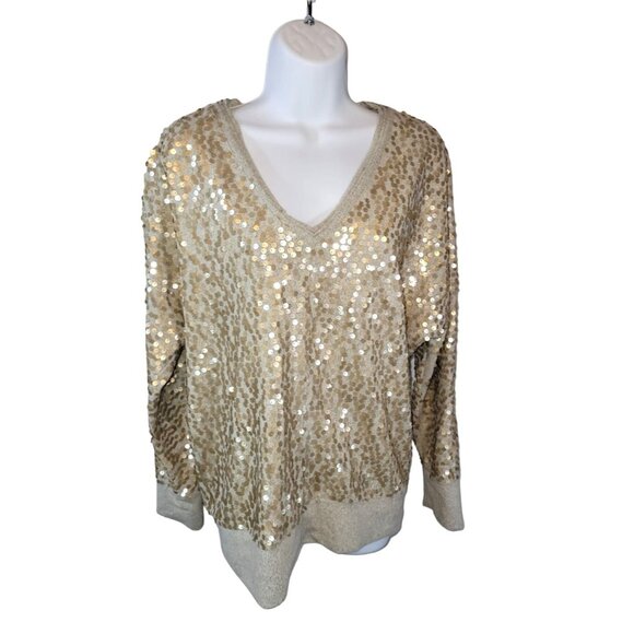 Sharon Young Gold Sequin circles Size Medium M Sweater Shirt - Picture 1 of 3